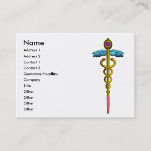 GOLD CADUCEUS,DOCTOR,MEDICAL SERVICE Purple White Business Card