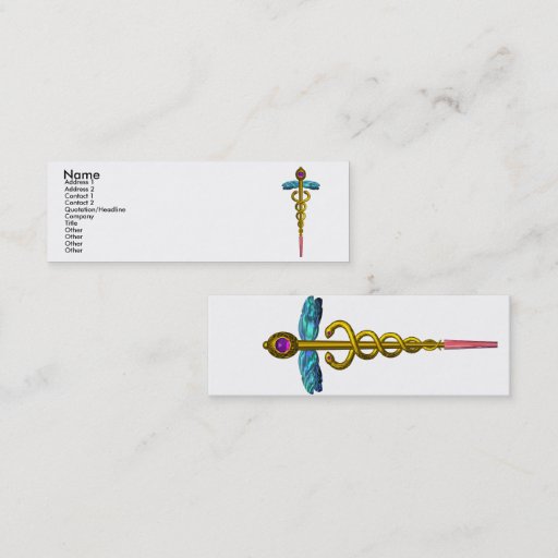 Customizable CADUCEUS,  vibrant gold amethyst,white Business Cards