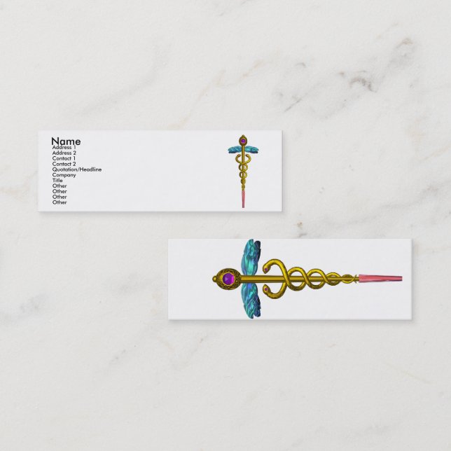 GOLD CADUCEUS,DOCTOR, MEDICAL SERVICE White Mini Business Card (Front/Back)