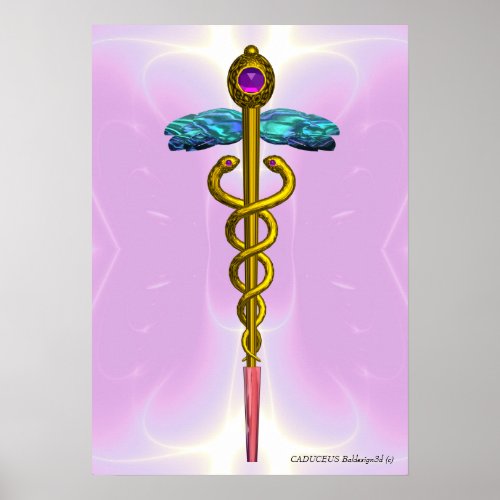 GOLD CADUCEUS Doctor Medical Symbol Light Pink Poster