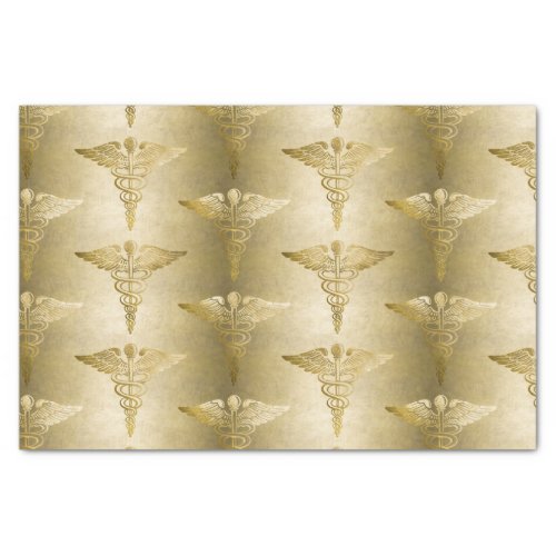 Gold Caduceus Doctor Medical Symbol Pattern Tissue Paper