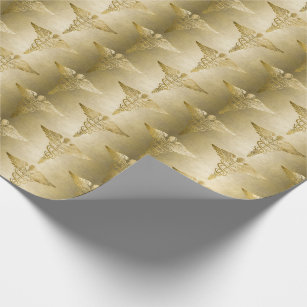 Gold Caduceus Doctor Medical Symbol Pattern Wrapping Paper