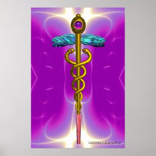 GOLD CADUCEUS Doctor ,Medical Symbol Pink Fuchsia Poster