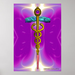GOLD CADUCEUS Doctor ,Medical Symbol Pink Fuchsia Poster