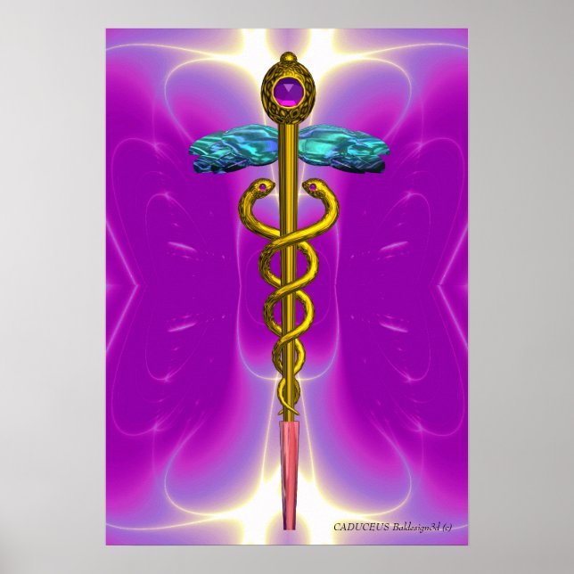 GOLD CADUCEUS Doctor ,Medical Symbol Pink Fuchsia Poster (Front)