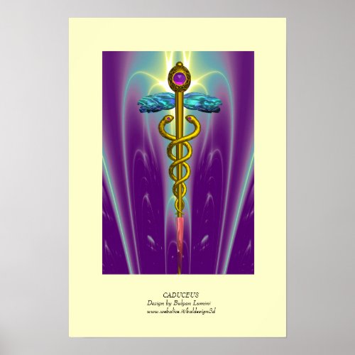 GOLD CADUCEUS Doctor Medical Symbol Purple Green Poster