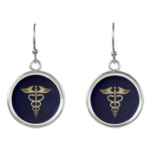 Gold Caduceus Earrings