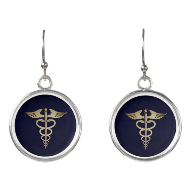 Gold Caduceus Earrings (Front)