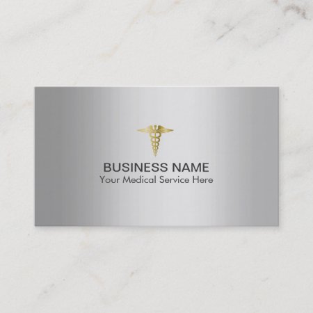 Gold Caduceus Elegant Silver Medical Billing Business Card