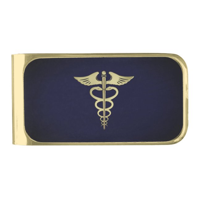Gold Caduceus Finish Money Clip (Front)