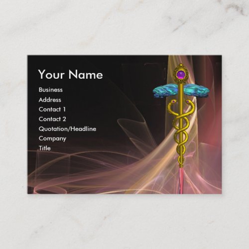 GOLD CADUCEUS IN ANTIQUE PINK BROWN LIGHT WAVES BUSINESS CARD