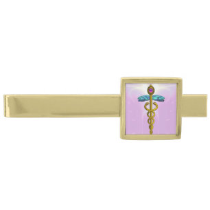 GOLD CADUCEUS ,Light Pink Gold Finish Tie Clip