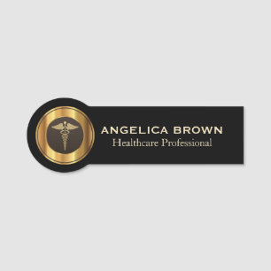 Gold Caduceus Logo Medical Healthcare Name Tag