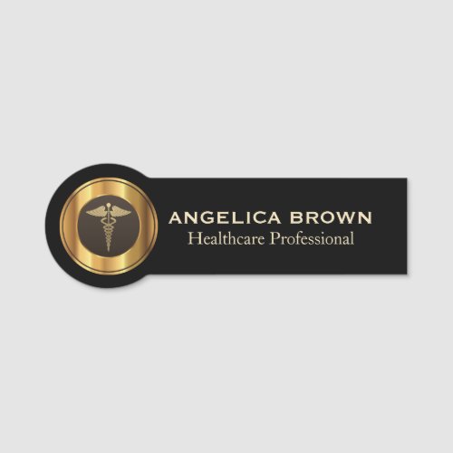 Gold Caduceus Logo Medical Healthcare Name Tag