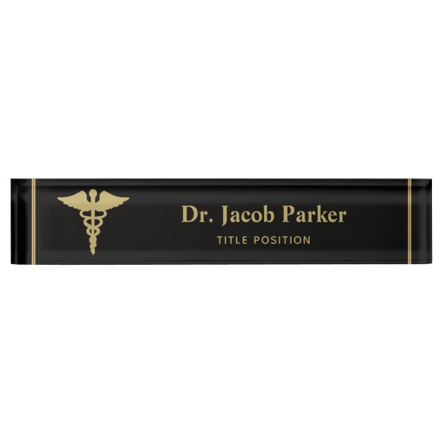 Gold Caduceus Medical Desk Name Plate (Front)