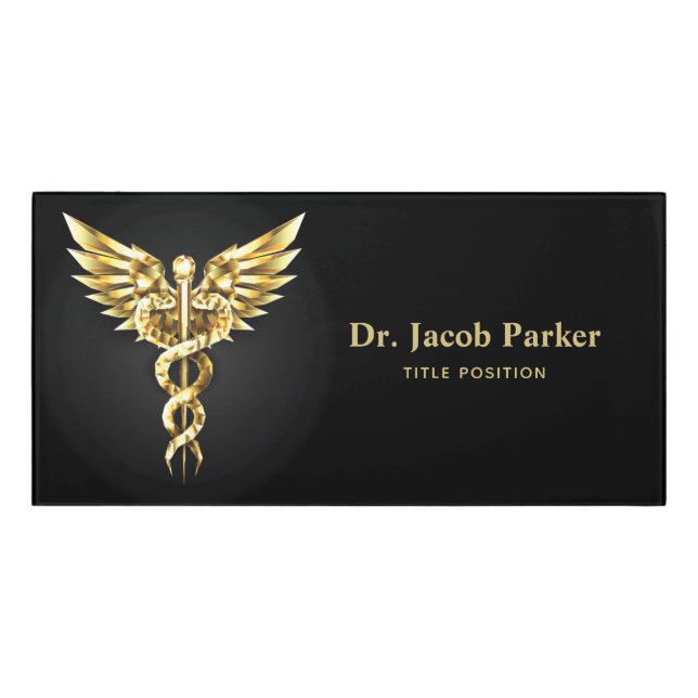 Gold Caduceus Medical Door Sign (Classic Front)