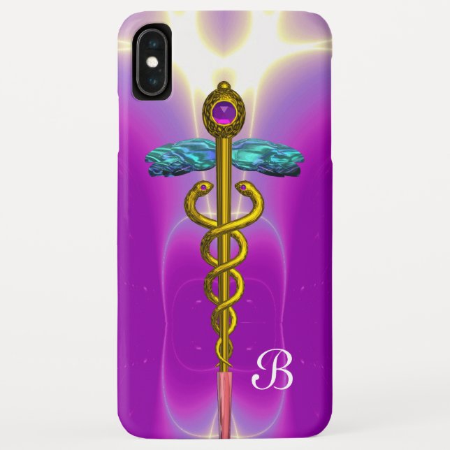 GOLD CADUCEUS MEDICAL MONOGRAM ,Pink Fuchsia Case-Mate iPhone Case (Back)