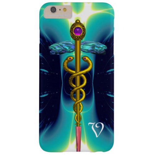 GOLD CADUCEUS MEDICAL MONOGRAM Turquoise Blue Barely There iPhone 6 Plus Case