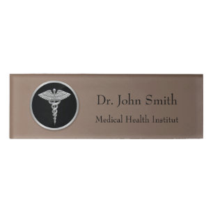 Gold Caduceus Medical Name Tag
