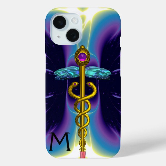GOLD CADUCEUS MEDICAL SYMBOL ,Blue Purple Monogram Case-Mate iPhone Case (Back)