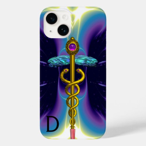 GOLD CADUCEUS MEDICAL SYMBOL Blue Purple Monogram Case_Mate iPhone 14 Case