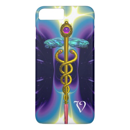 GOLD CADUCEUS MEDICAL SYMBOL Blue Purple Monogram iPhone 8 Plus7 Plus Case