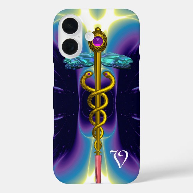 GOLD CADUCEUS MEDICAL SYMBOL ,Blue Purple Monogram Case-Mate iPhone Case (Back)