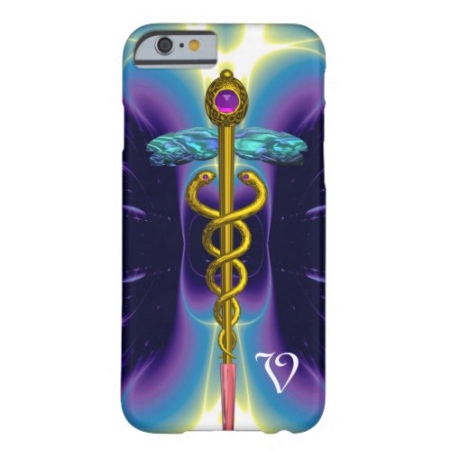 GOLD CADUCEUS MEDICAL SYMBOL Blue Purple Monogram Barely There iPhone 6 Case