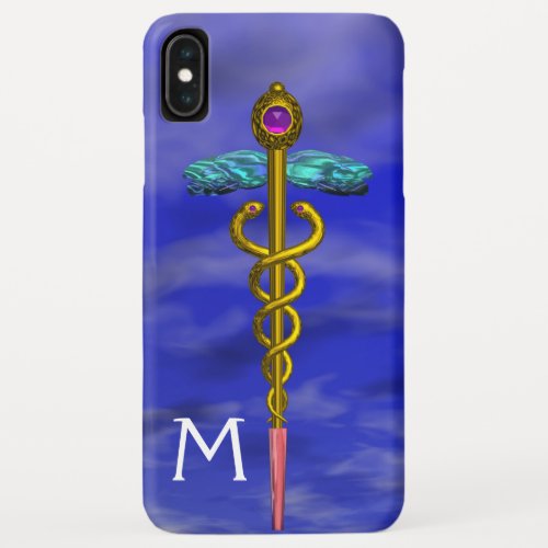 GOLD CADUCEUS MEDICAL SYMBOL Blue Sky Monogram iPhone XS Max Case
