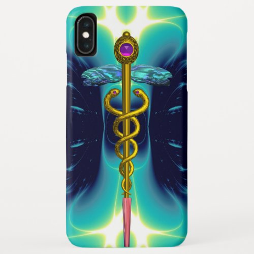 GOLD CADUCEUS MEDICAL SYMBOL Blue Turquoise Teal iPhone XS Max Case