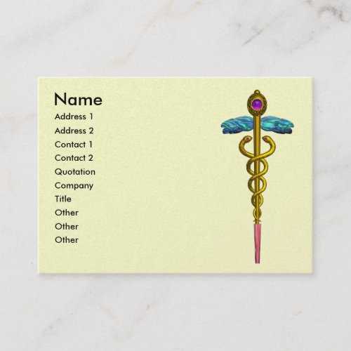 GOLD CADUCEUS MEDICAL SYMBOL  Cream Business Card