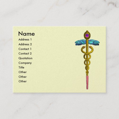 GOLD CADUCEUS Medical Symbol Cream Pearl Business Card