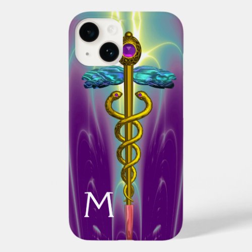 GOLD CADUCEUS MEDICAL SYMBOL Green Purple Monogram Case_Mate iPhone 14 Case