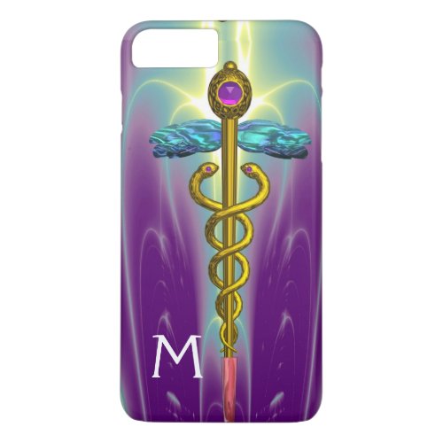 GOLD CADUCEUS MEDICAL SYMBOL Green Purple Monogram iPhone 8 Plus7 Plus Case