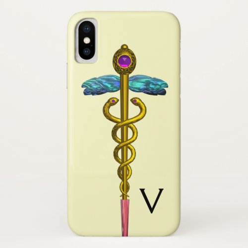 GOLD CADUCEUS MEDICAL SYMBOL MONOGRAMCream iPhone X Case