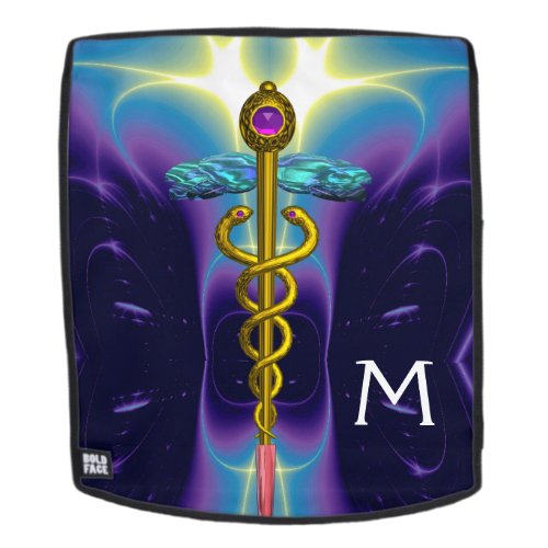 GOLD CADUCEUS MEDICAL SYMBOL MONOGRAMPurple Blue Backpack