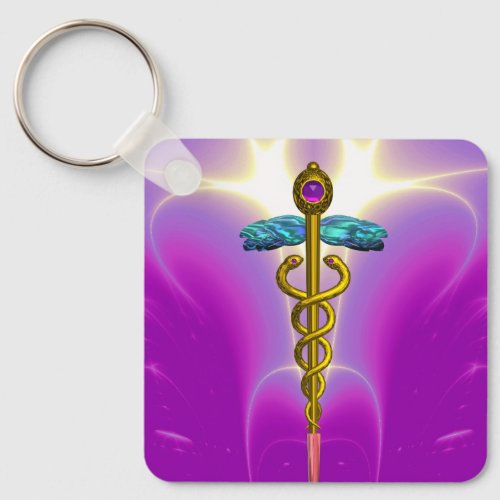 GOLD CADUCEUS MEDICAL SYMBOLPink Fuchsia Keychain