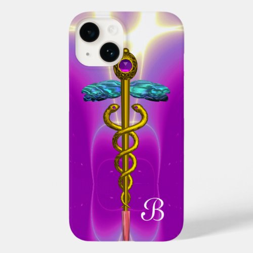 GOLD CADUCEUS MEDICAL SYMBOL Pink Purple Monogram Case_Mate iPhone 14 Case