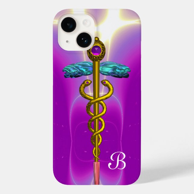 GOLD CADUCEUS MEDICAL SYMBOL Pink Purple Monogram Case-Mate iPhone Case (Back)