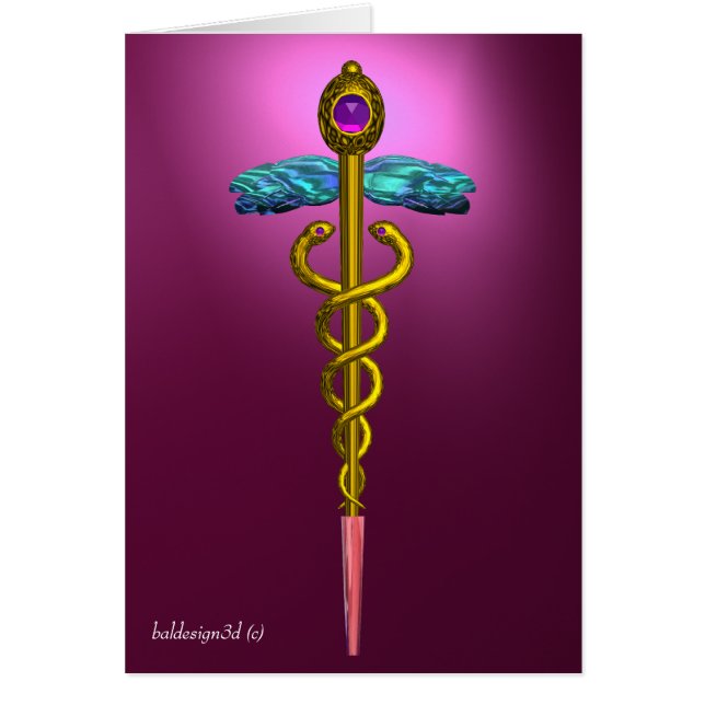 GOLD CADUCEUS,Medical Symbol Pink Violet Purple (Front)