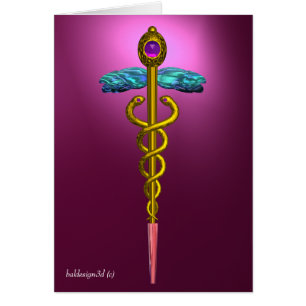 GOLD CADUCEUS,Medical Symbol Pink Violet Purple Cards