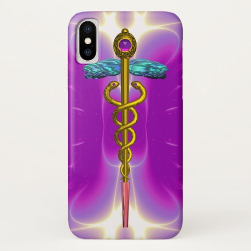 GOLD CADUCEUS MEDICAL SYMBOL Pink Violet Purple iPhone XS Case