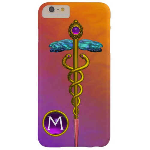 GOLD CADUCEUS MEDICAL SYMBOL Purple Gem Monogram Barely There iPhone 6 Plus Case