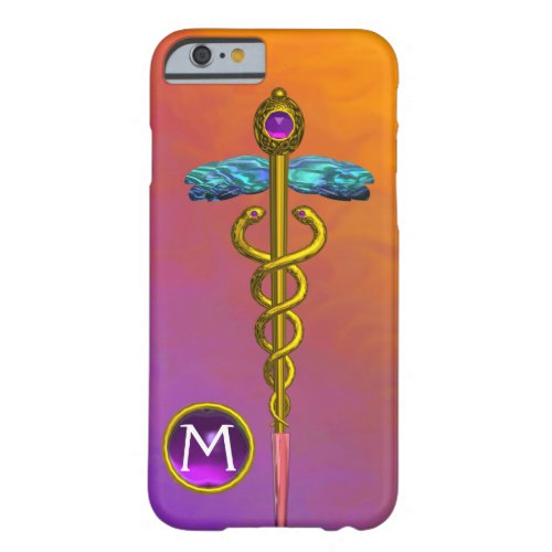 GOLD CADUCEUS MEDICAL SYMBOL Purple Gem Monogram Barely There iPhone 6 Case