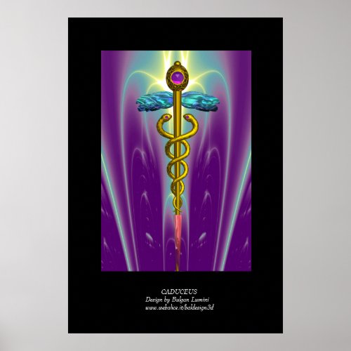 GOLD CADUCEUS Medical Symbol Purple Green Black Poster