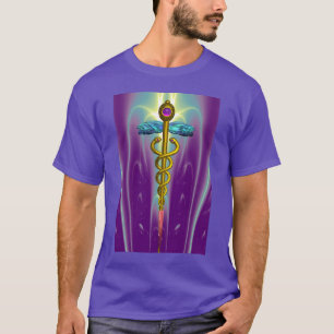 GOLD CADUCEUS MEDICAL SYMBOL ,Purple Green T-Shirt