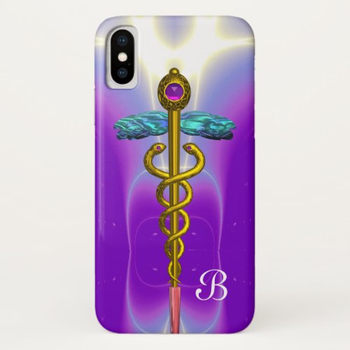 GOLD CADUCEUS MEDICAL SYMBOL  Purple Monogram iPhone XS Case