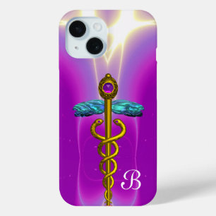 GOLD CADUCEUS MEDICAL SYMBOL Purple Monogram iPhone 15 Case
