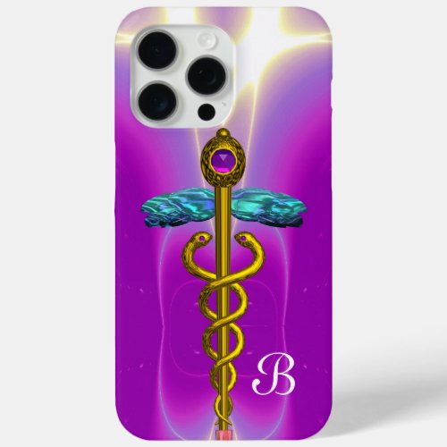 GOLD CADUCEUS MEDICAL SYMBOL Purple Monogram iPhone 15 Pro Max Case