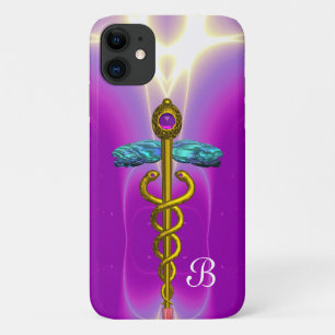GOLD CADUCEUS MEDICAL SYMBOL Purple Monogram iPhone 11 Case